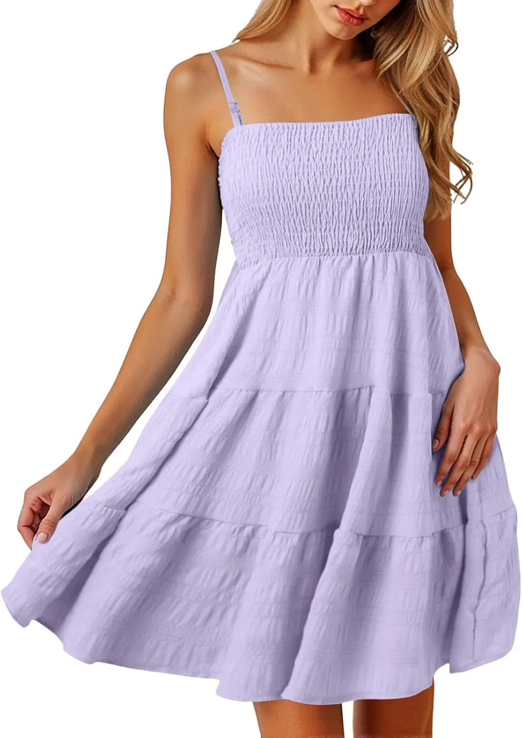 Женское мини-платье на бретелях с смок-деталью Summer Dresses, Purple — фото 2