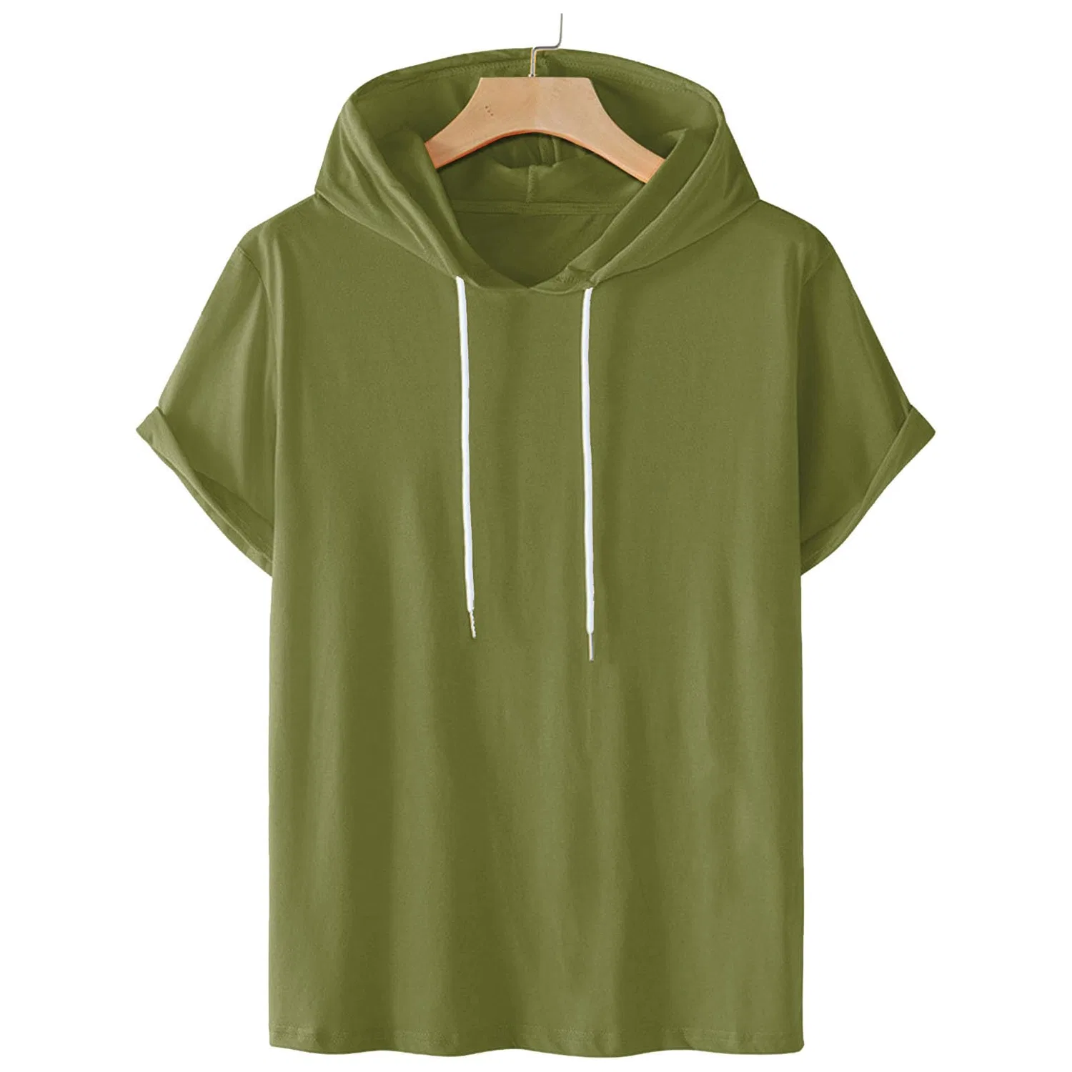 Женский худи с капюшоном и коротким рукавом, хлопковое, летнее, #01 Military Green — фото 3