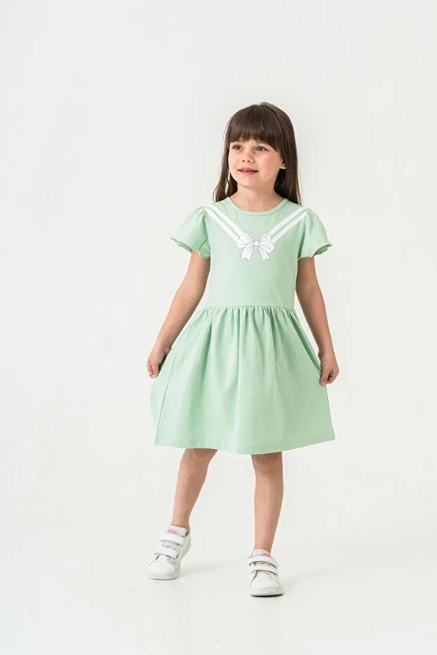 Детское платье для девочек с принтом Bow Printed 50971 My Hanne, Green — фото 2