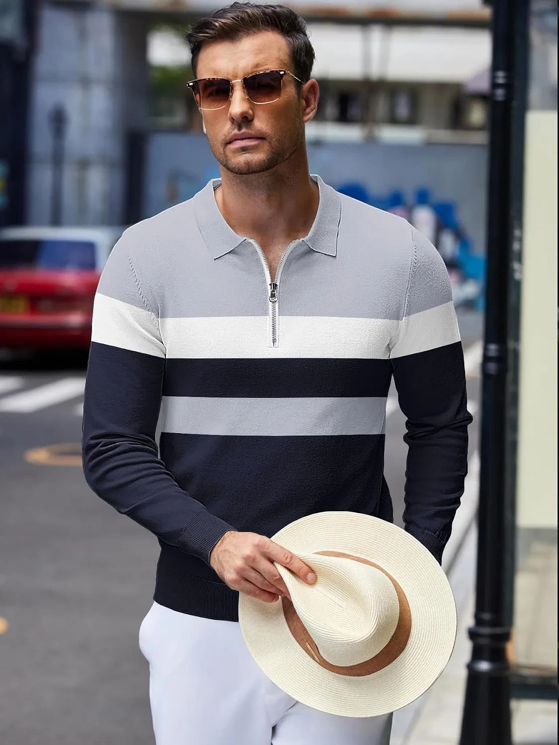 Мужская футболка-поло с принтом, Slim Fit, тёмно-синий/серый — фото 4
