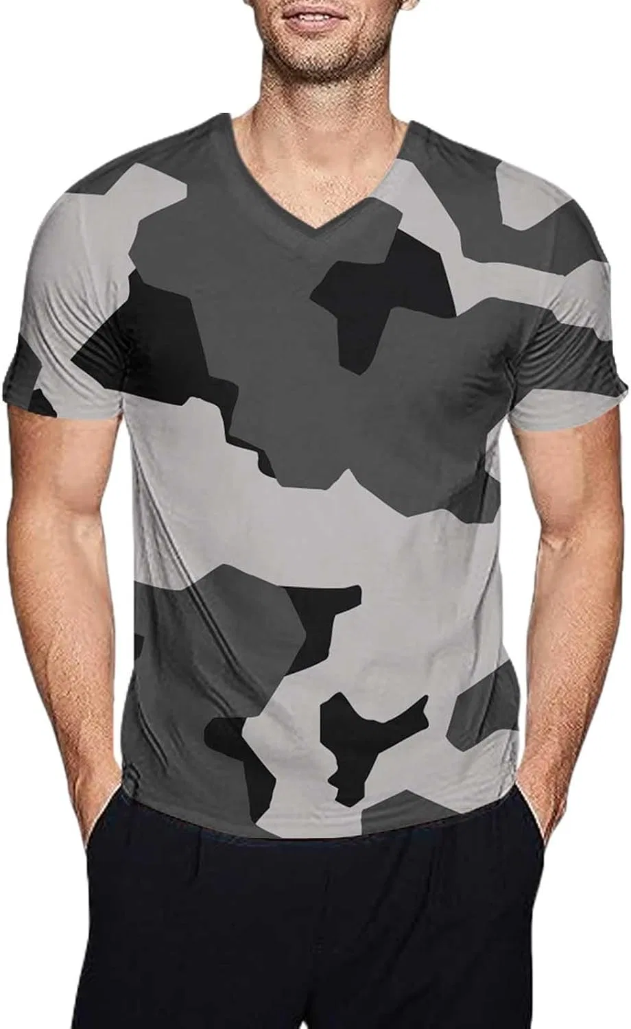 Мужская компрессионная футболка с камуфляжным принтом Miyaomn, Grey#17-camo Tshirt