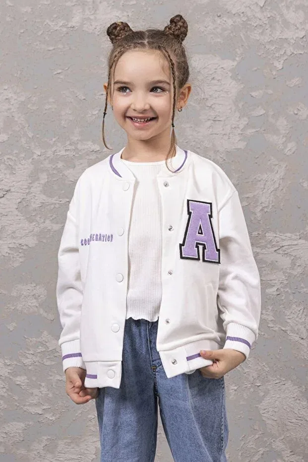 Детский кардиган для девочек с принтом Çarek kids- girl's college cardigan - unhardered back printed girl's college cardigan Dmb Boys & Girls, Lilac