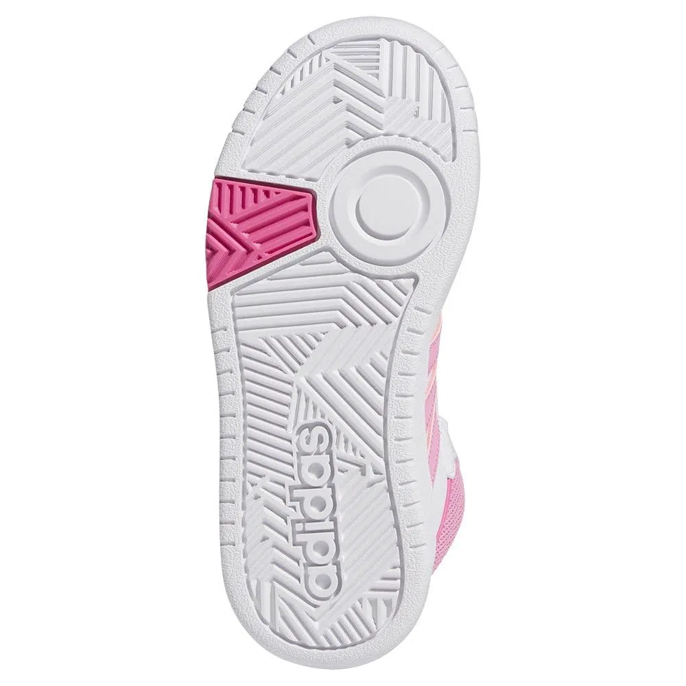 Детские кроссовки для мальчиков и девочек с высоким берцем Hoops Mid 3.0k Adidas, Cloud White Bliss Pink Pulse Magenta — фото 2