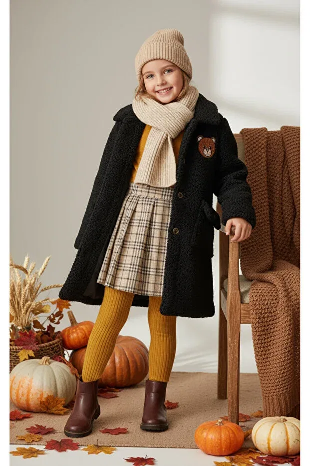 Детское пальто для девочек с принтом Teddy Bear Embroidered Hc Kids Wear, Black — фото 3