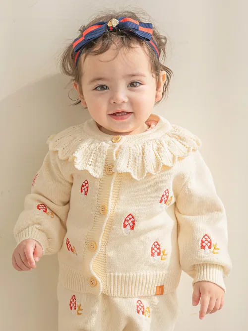 Детский вязаный кардиган Mushroom Knit Cardigan BABYBLEE, Cream — фото 2