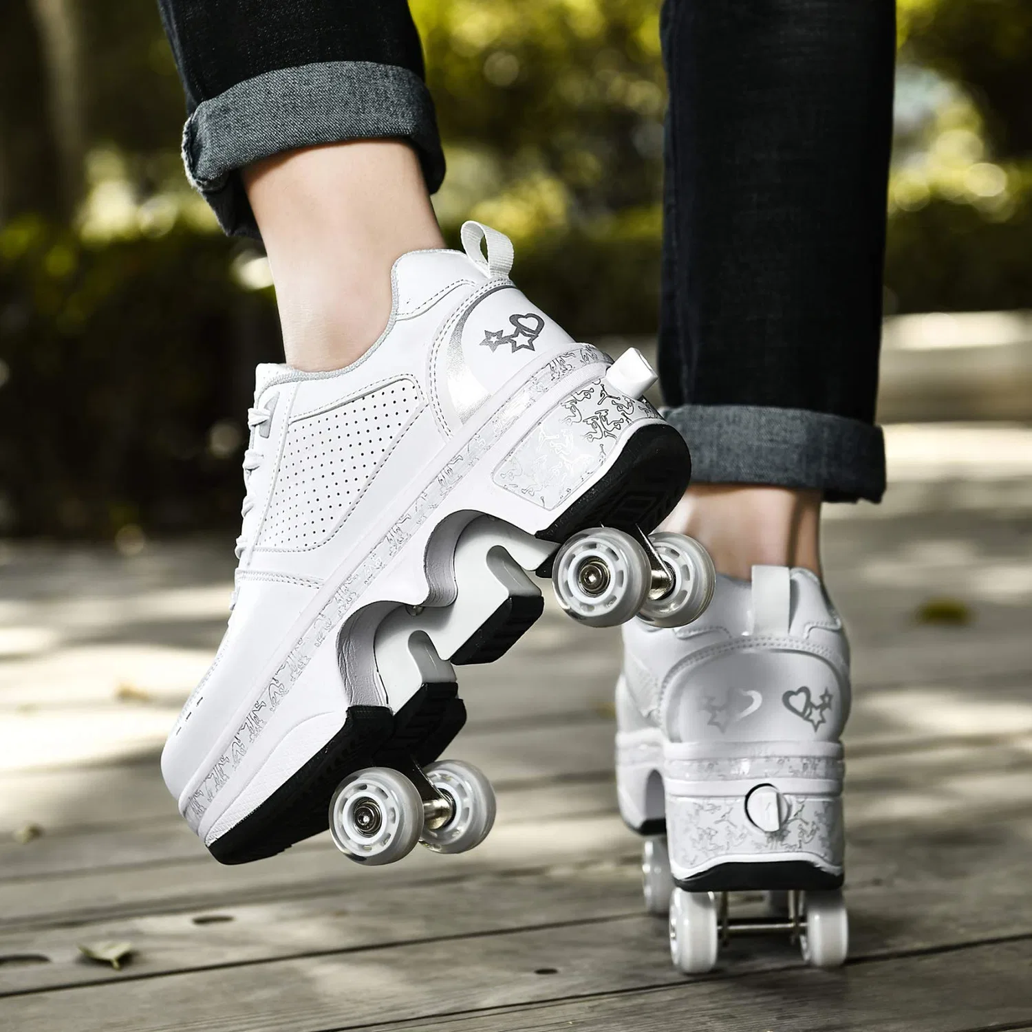 Детские кроссовки-ролики с колесами для скейта, Deformation Roller Shoes JTKDL, Silver