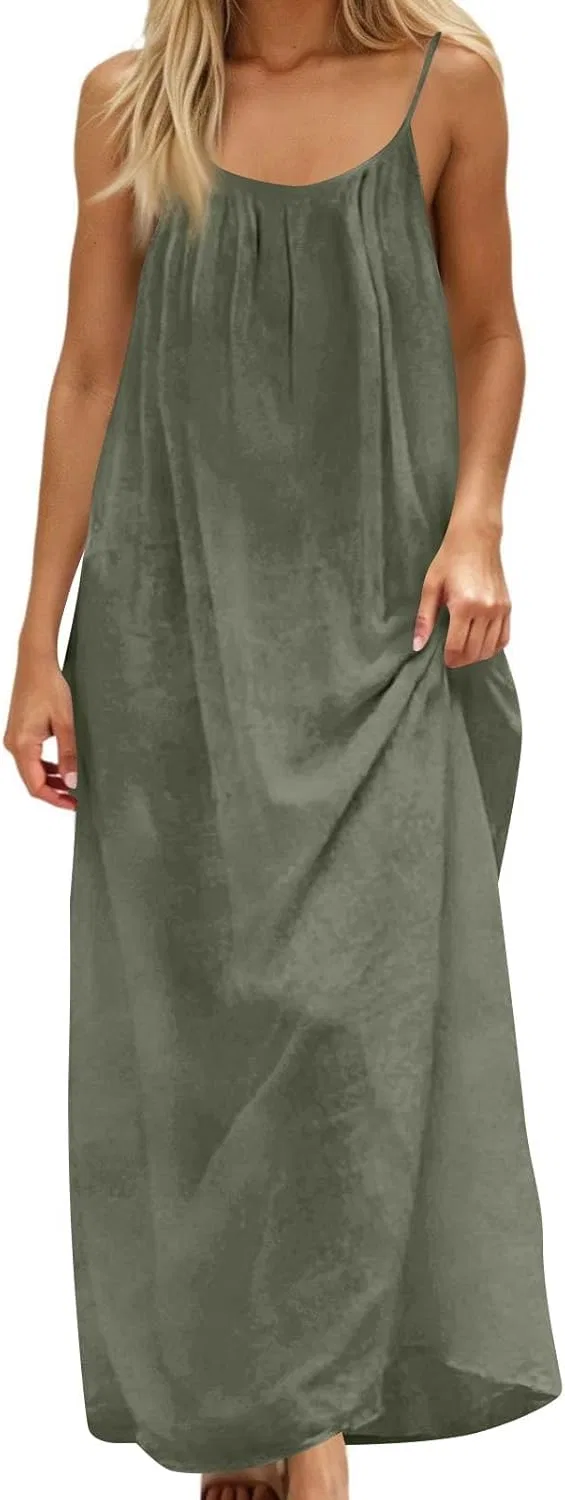 Женское летнее макси-платье на бретелях HYC, Army Green