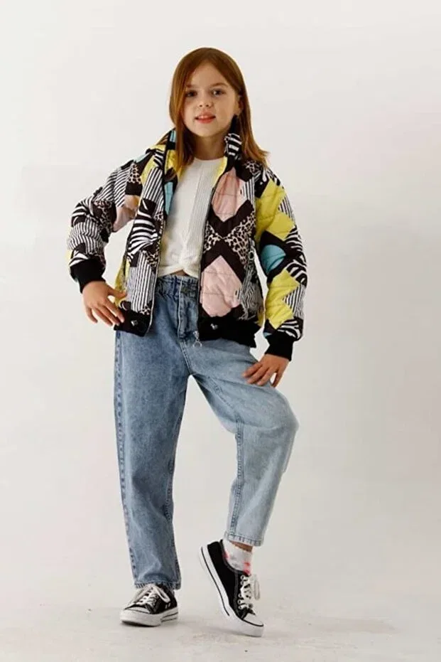 Детское пальто для девочек с принтом Colorful Zippered Girl's Coat Minigimin Cicileri, Colored — фото 2