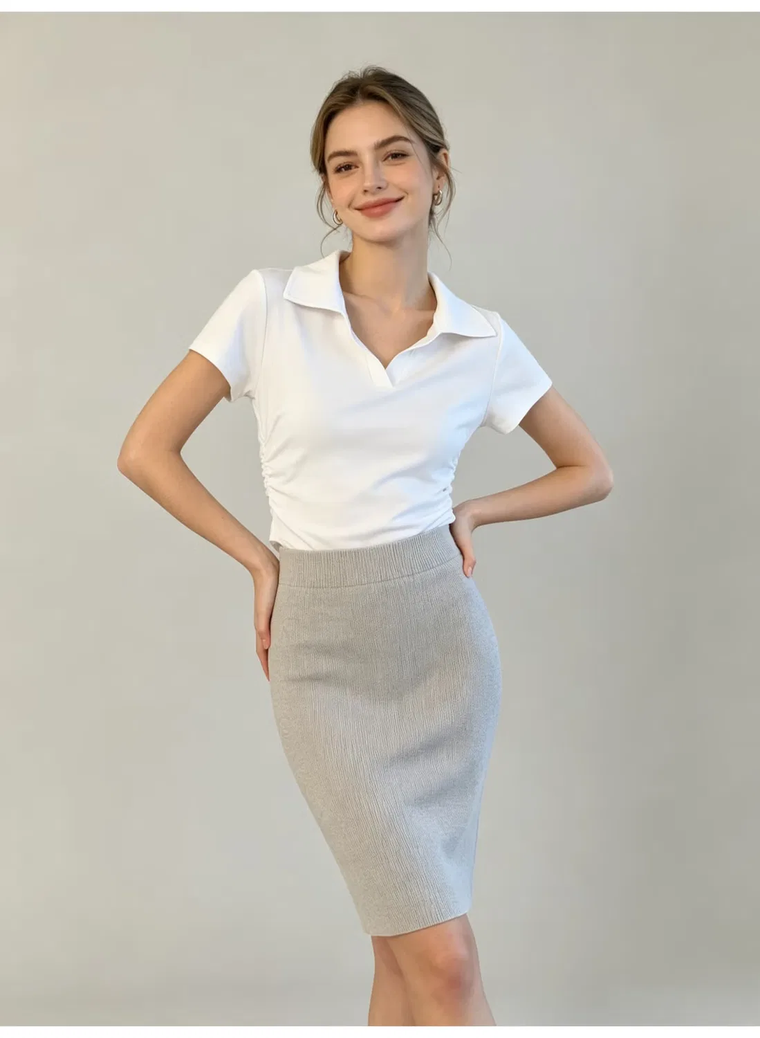 Топ поло с коротким рукавом и боковой драпировкой Zara, белый — фото 2