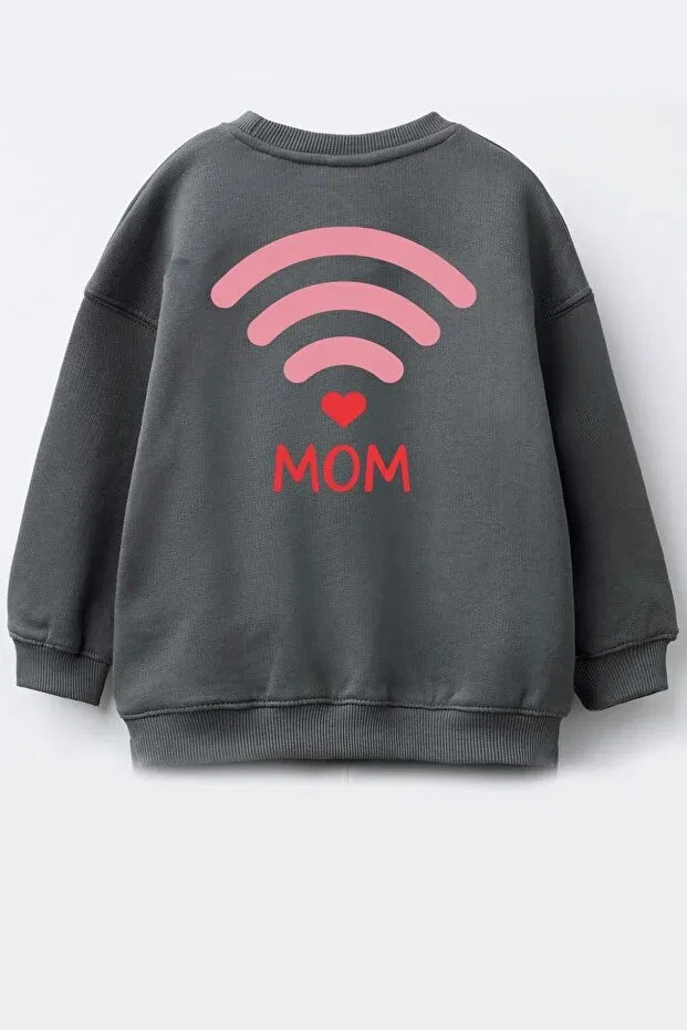 Детские свитшот для девочек хлопковый Unisex back printed 3 thread fabric cotton sweatshirt Monila, Anthracite — фото 2