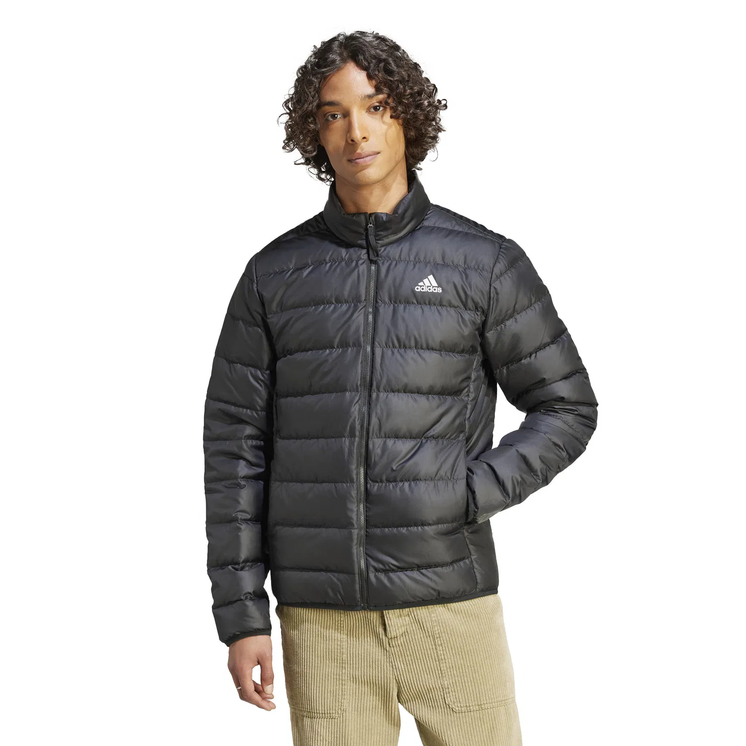 Мужская пуховая куртка с воротником-стойкой Essentials Light Down Jacket Adidas, Schwarz Weiss Schwarz — фото 2