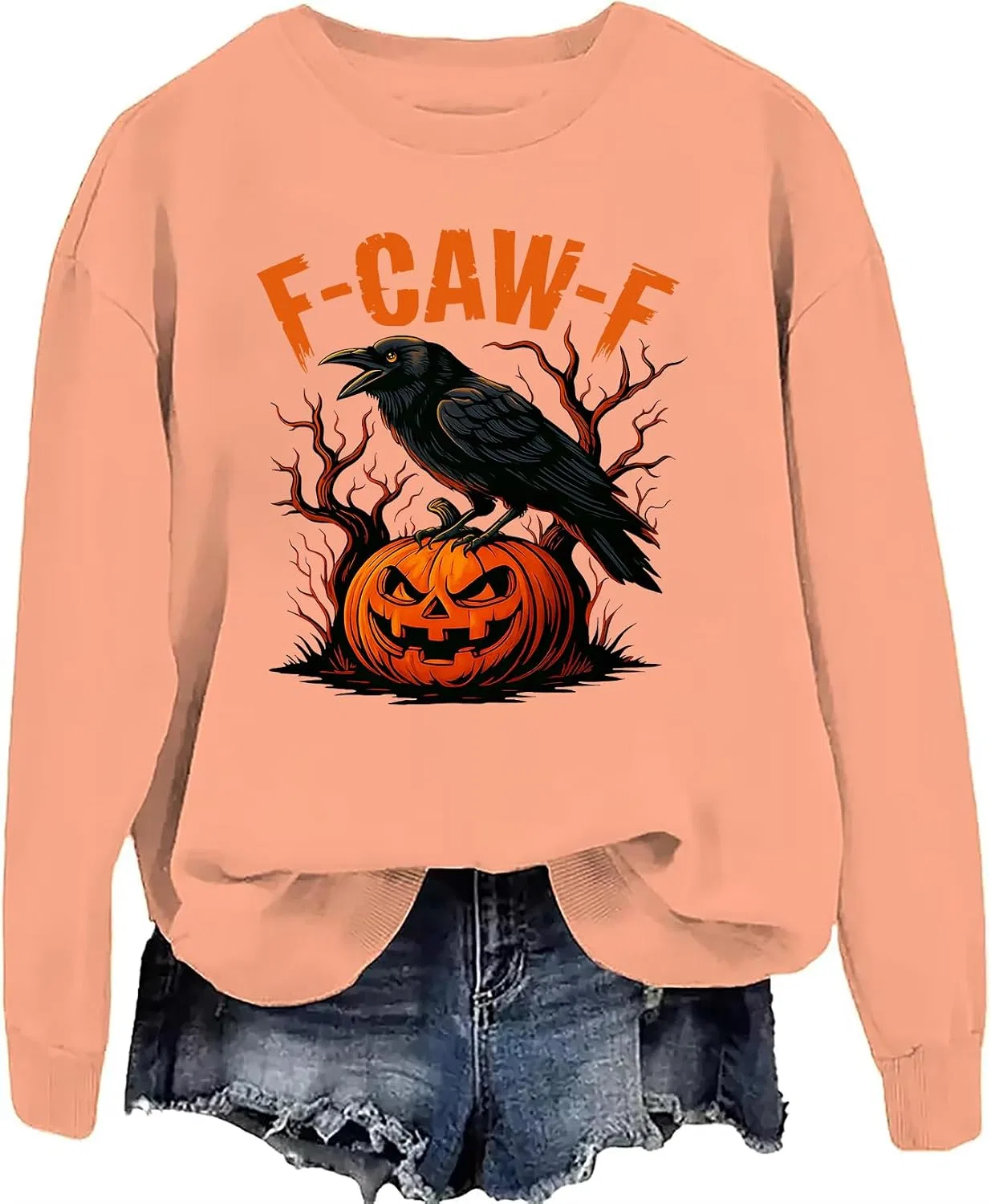 Женский свитшот с принтом F-Caw-F Crow Pumpkin Halloween, оранжевый