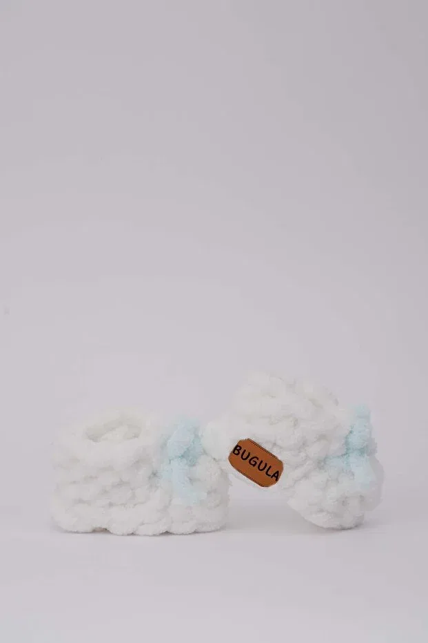 Детские пинетки с текстурированным узором Bugula, White - Aqua Green — фото 3