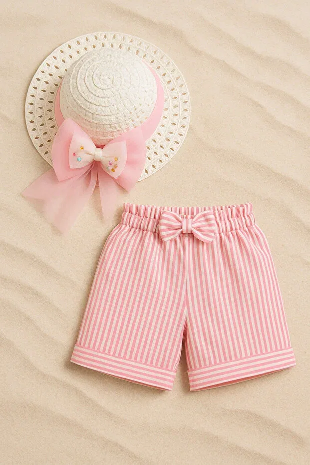 Детский комплект шорт для девочек с соломенной шляпой Esila Kids, Pink