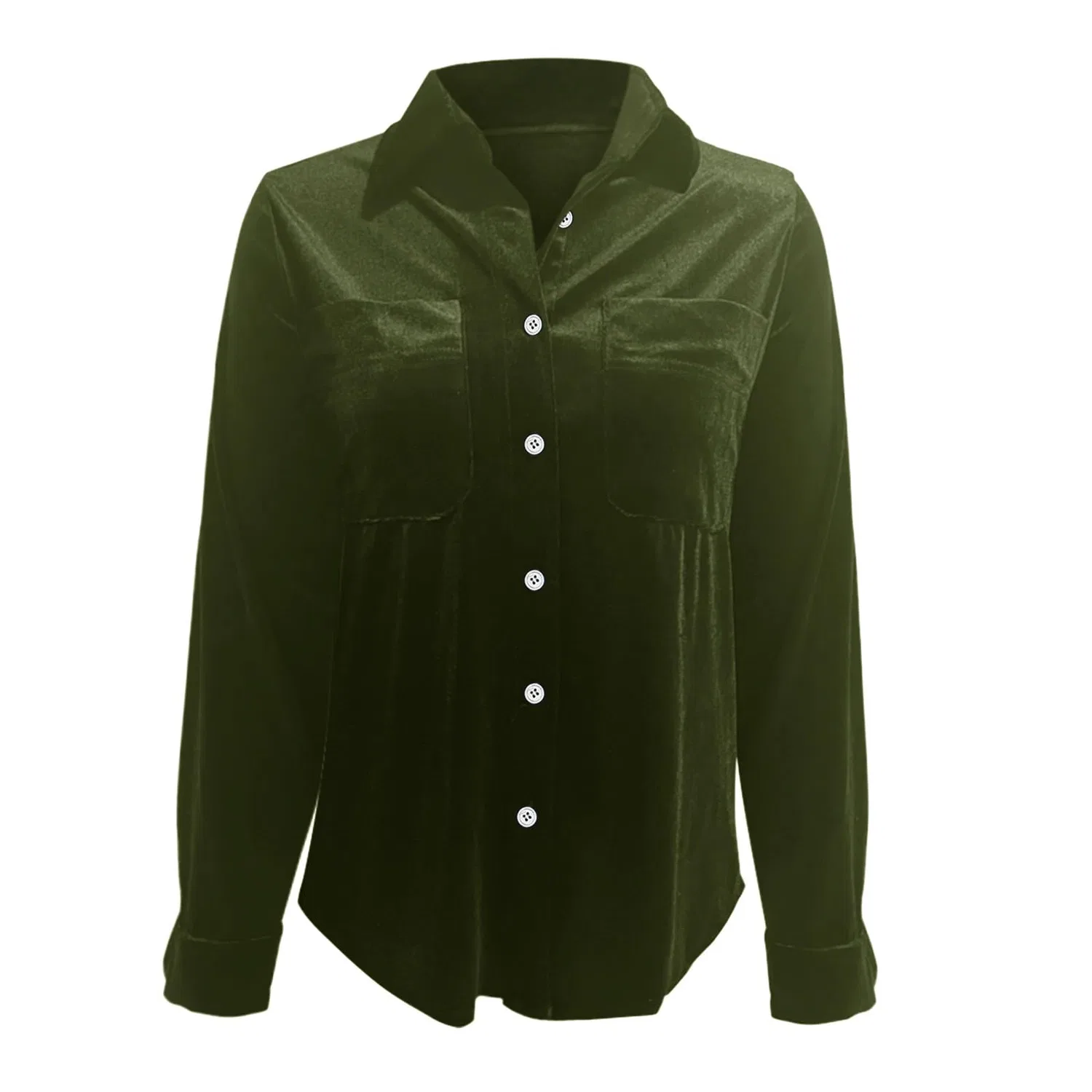 Женская рубашка с длинным рукавом Velvet Shirts Plus Size, с воротником и нагрудными карманами, 1 X Green — фото 2