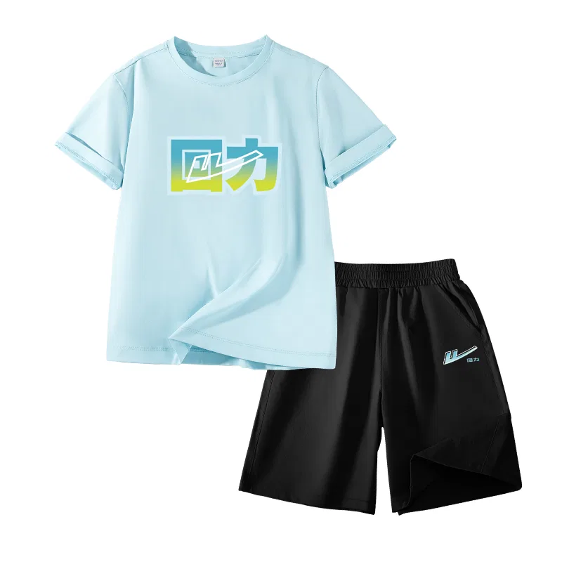 Детский спортивный комплект с круглым вырезом Light Blue/H Blue Green Text-Black/H Gradient Blue K WARRIOR
