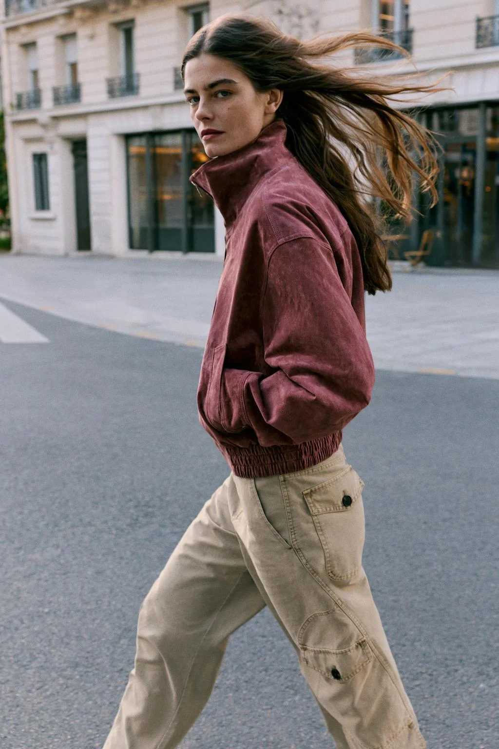 Куртка Zara бомбер из кожи, марсала — фото 4