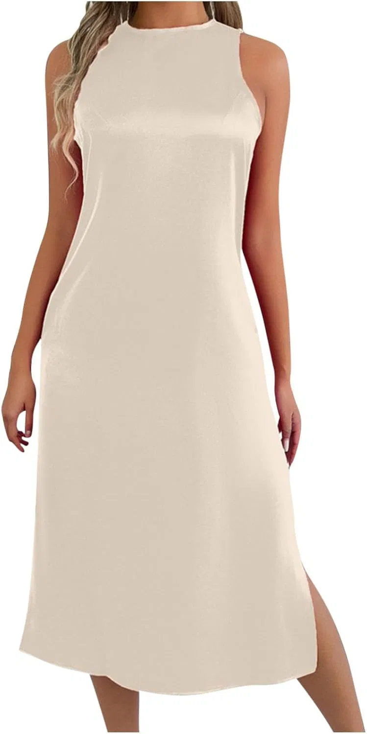 Женское коктейльное платье с разрезом Bodycon Satin, Beige
