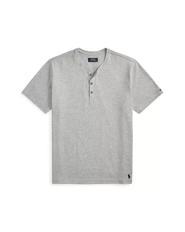 Женская ночная рубашка с коротким рукавом из сетки Feather Weight Mesh Short Sleeve Henley Polo Ralph Lauren, Heather/Navy — фото 4
