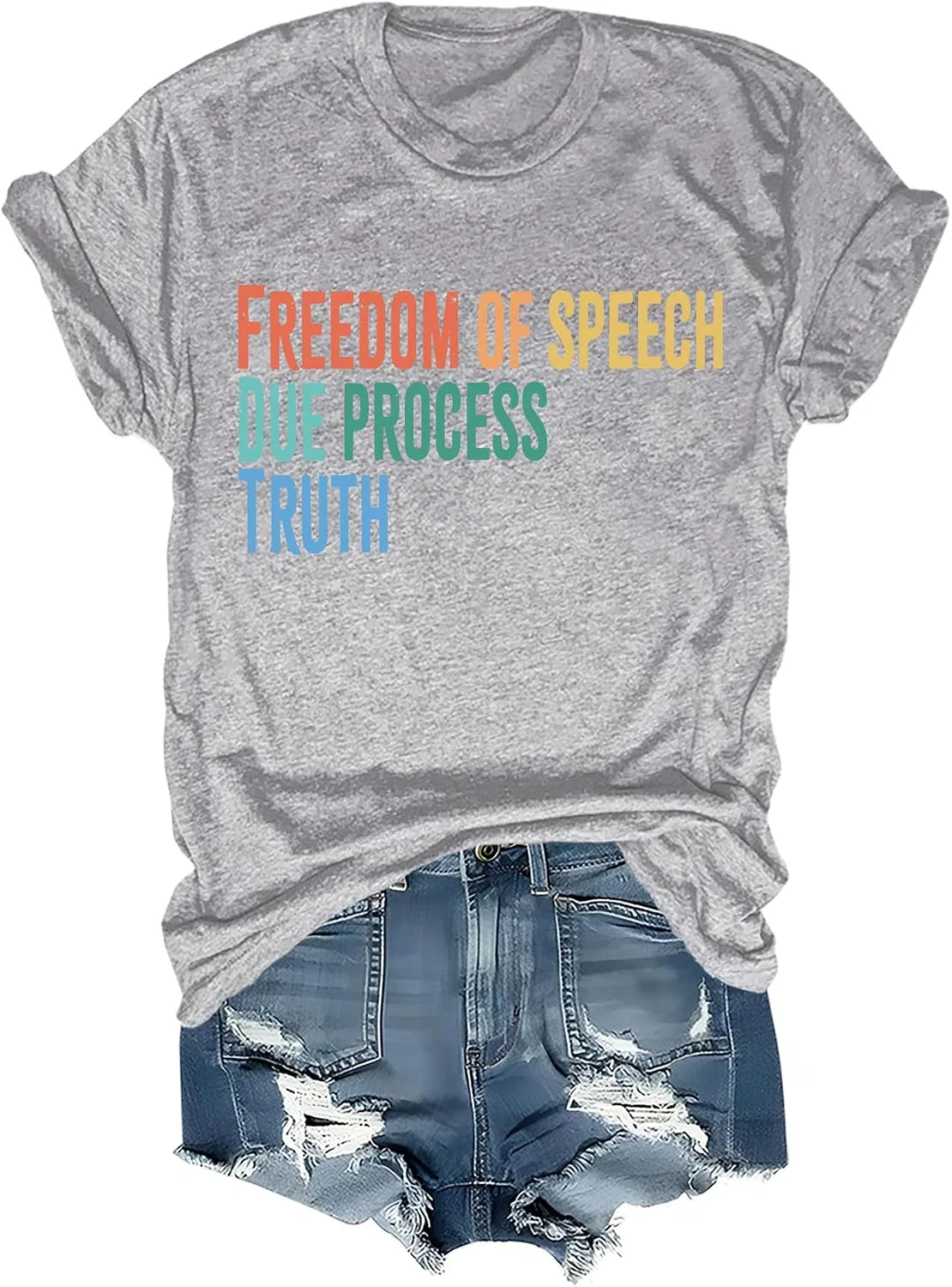 Женская футболка с принтом Freedom of Speech Due Process Truth Shirt, серый