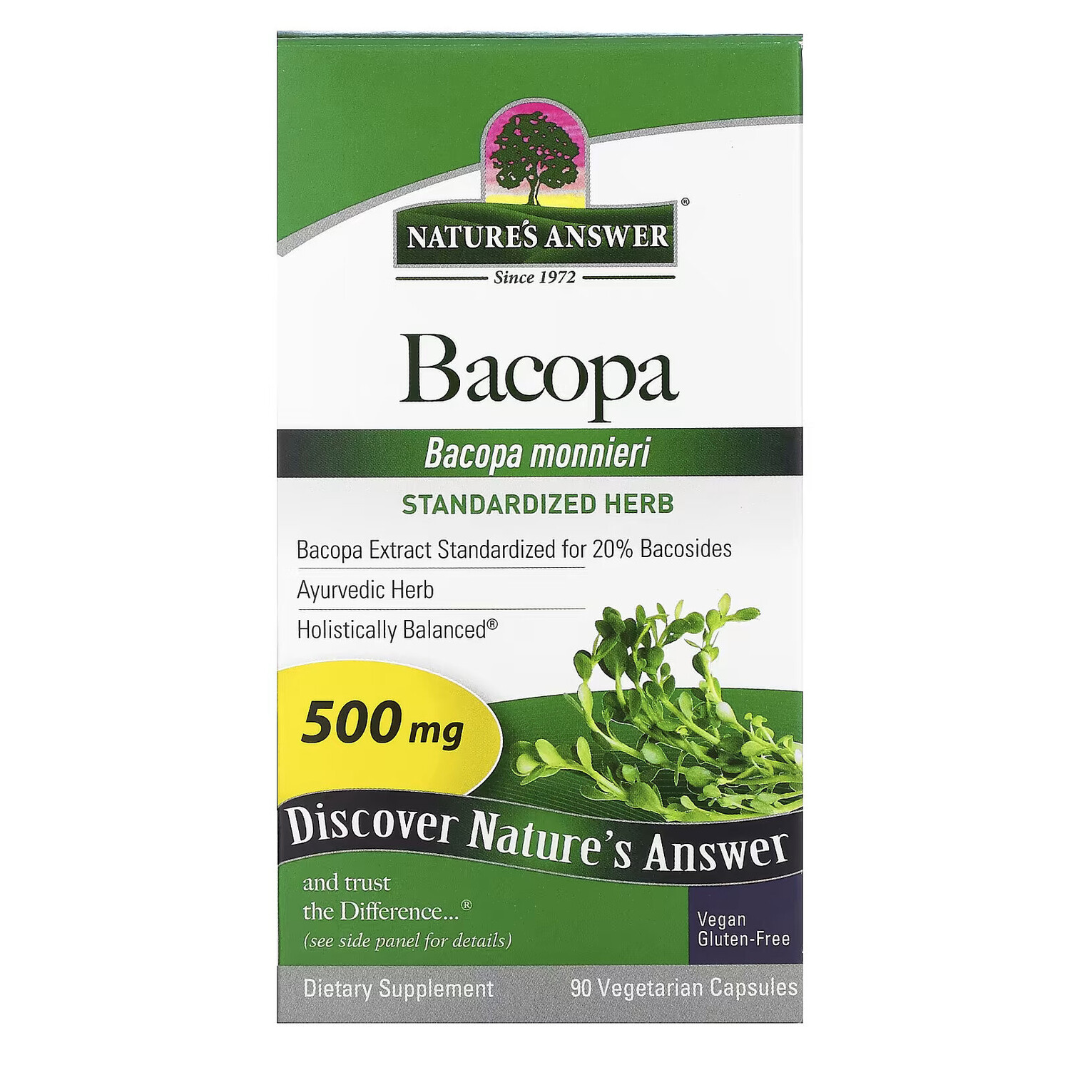 

Nature's Answer, бакопа, 500 мг, 90 вегетарианских капсул