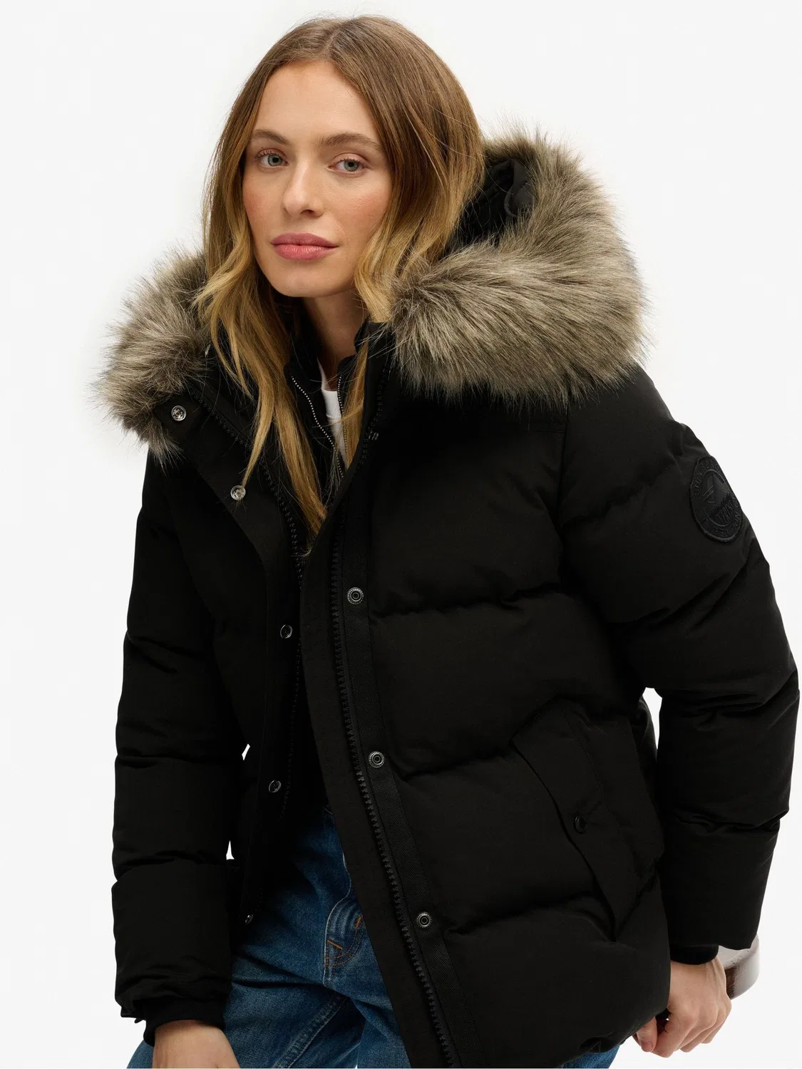 Пуховик куртка Everest Five Baffle Puffer Superdry, черный — фото 3
