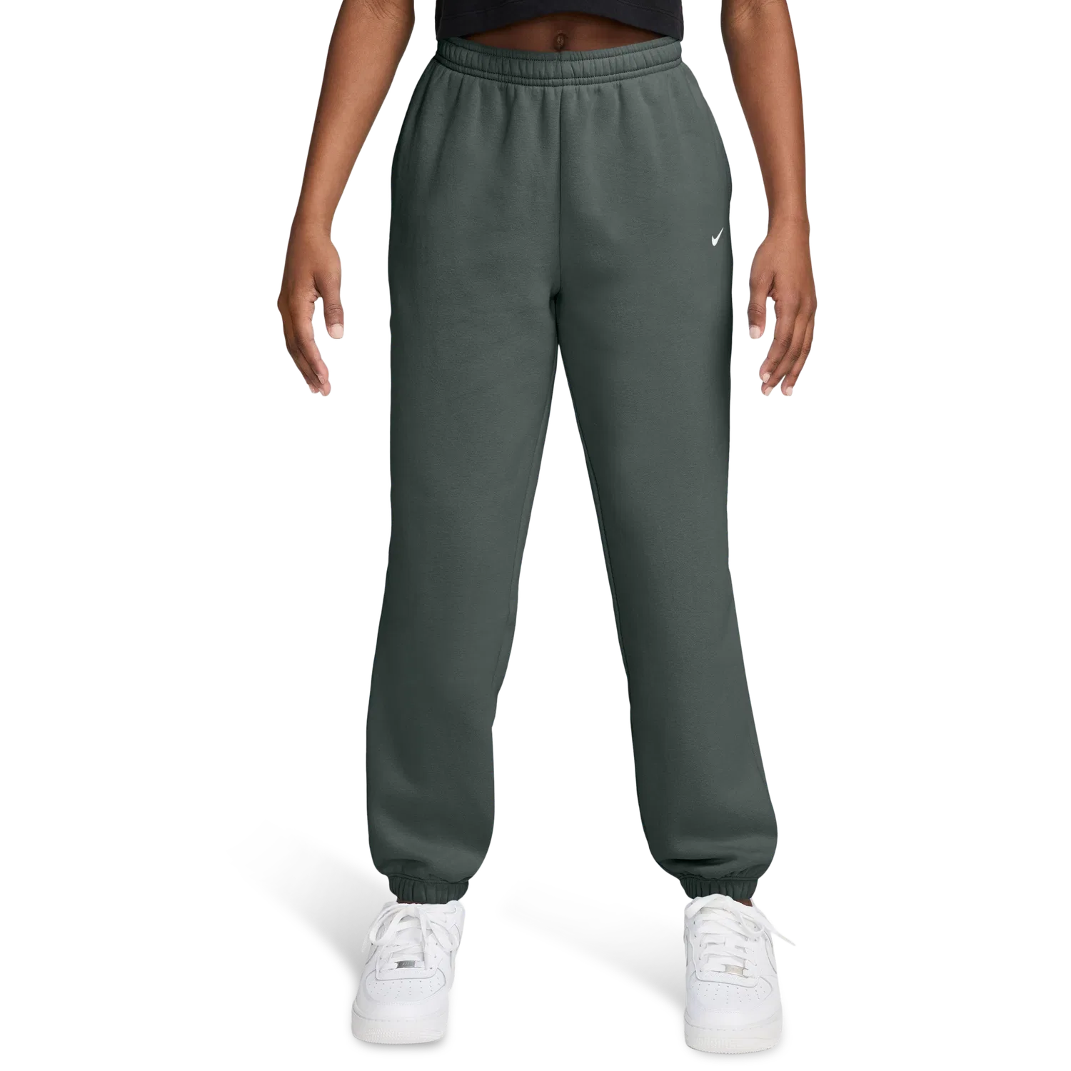 Детские штаны для девочек из флиса свободного кроя Studio Fleece Loose Nike, белый/зеленый — фото 4