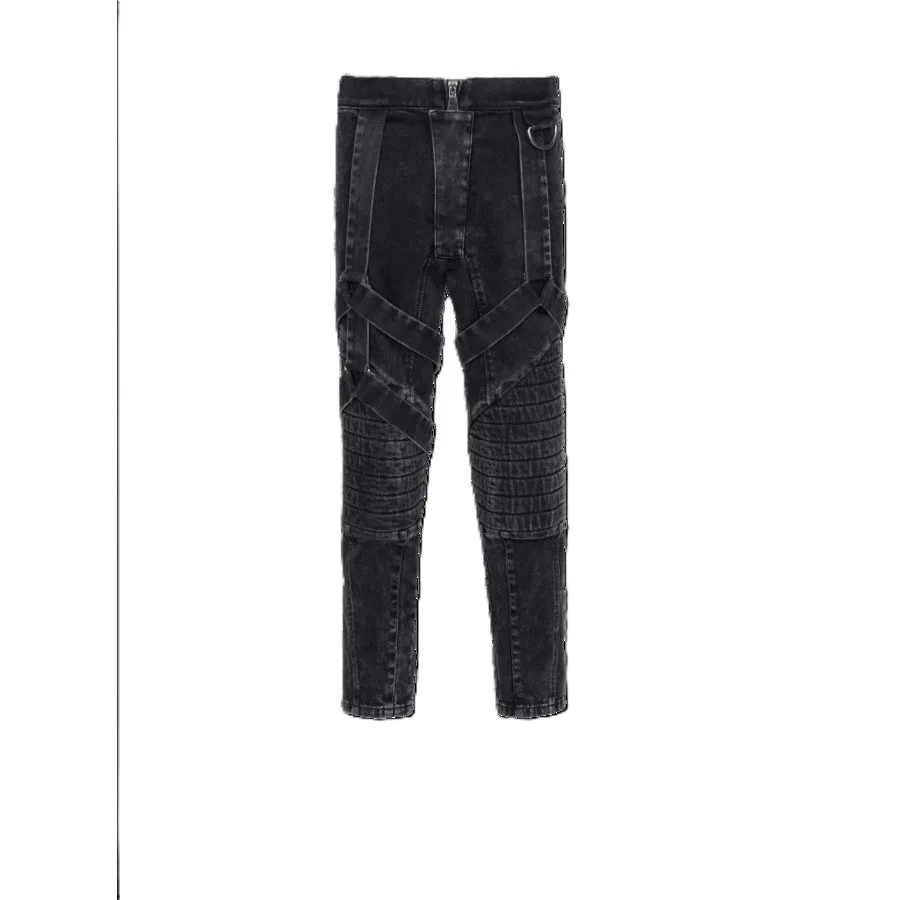 Брюки с зауженным силуэтом с многослойными ремнями Balmain, Black Blue