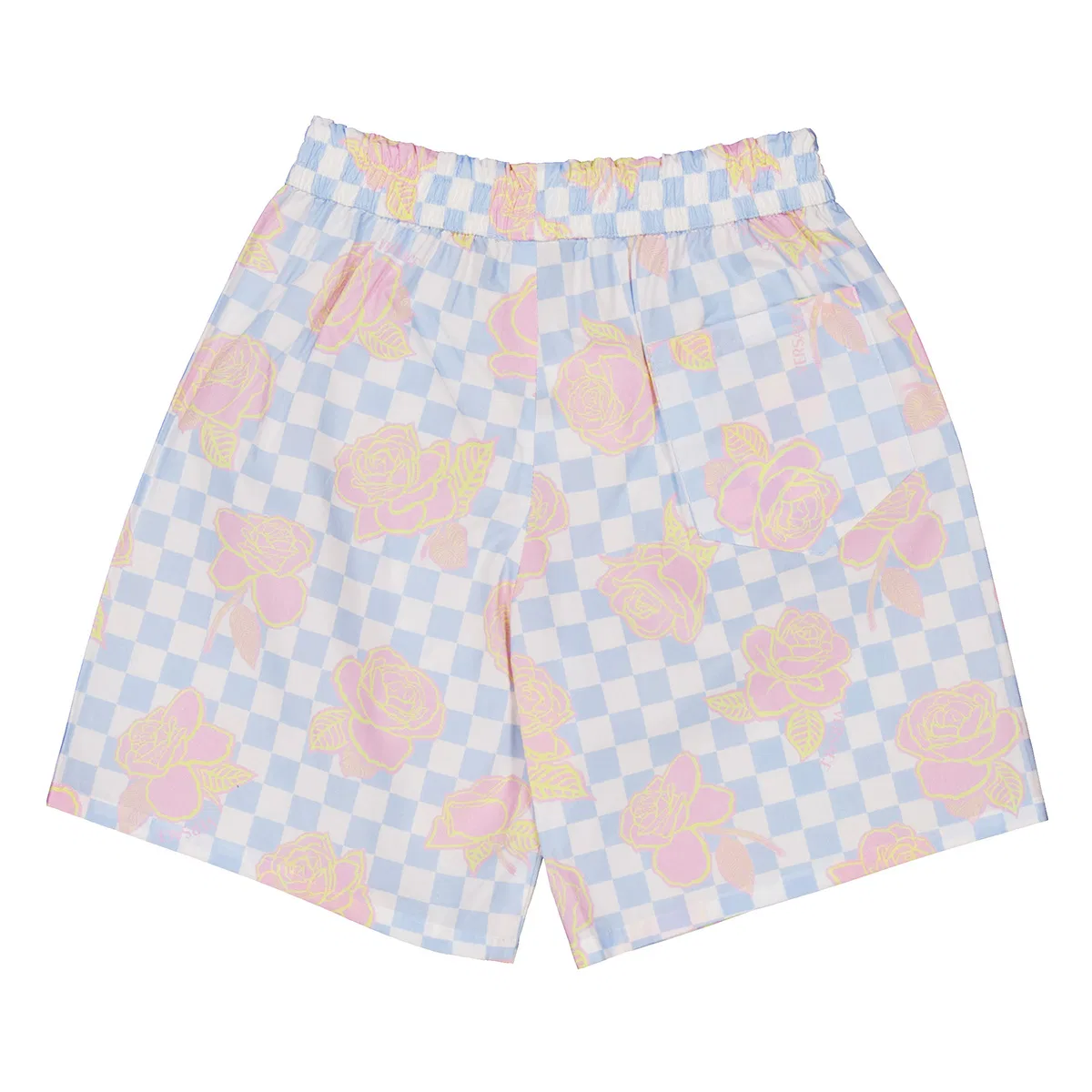 Шорты хлопковые с принтом Girls Checkboard Rose Poplin Shorts Young Versace, Blue — фото 2