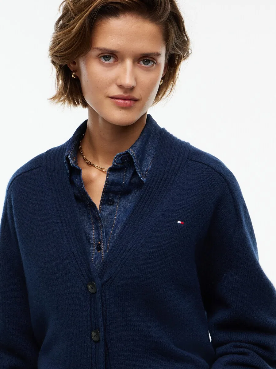 Вязаный кардиган TOMMY HILFIGER темно-синего цвета — фото 3