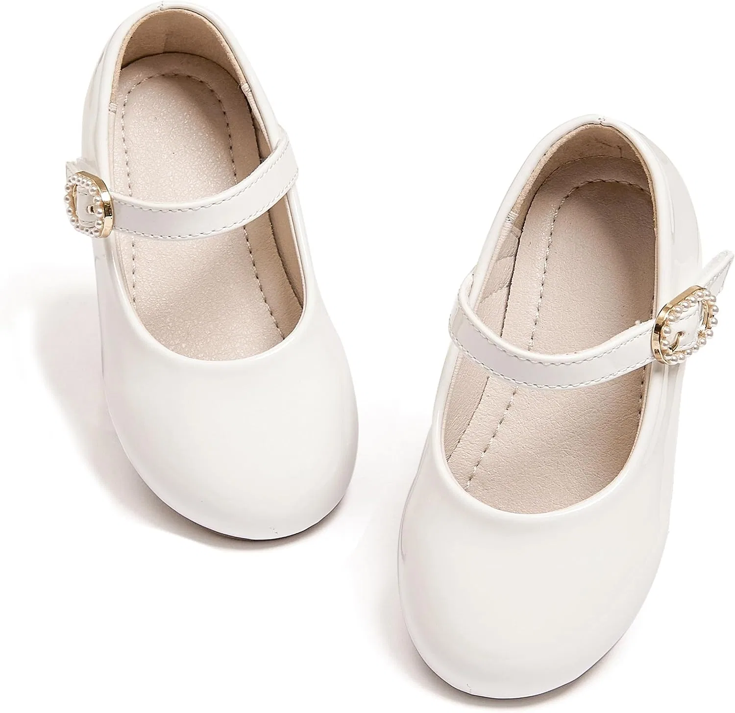 Детские туфли Мэри Джейн для девочек PHIRAMIN, White Pearl Buckle
