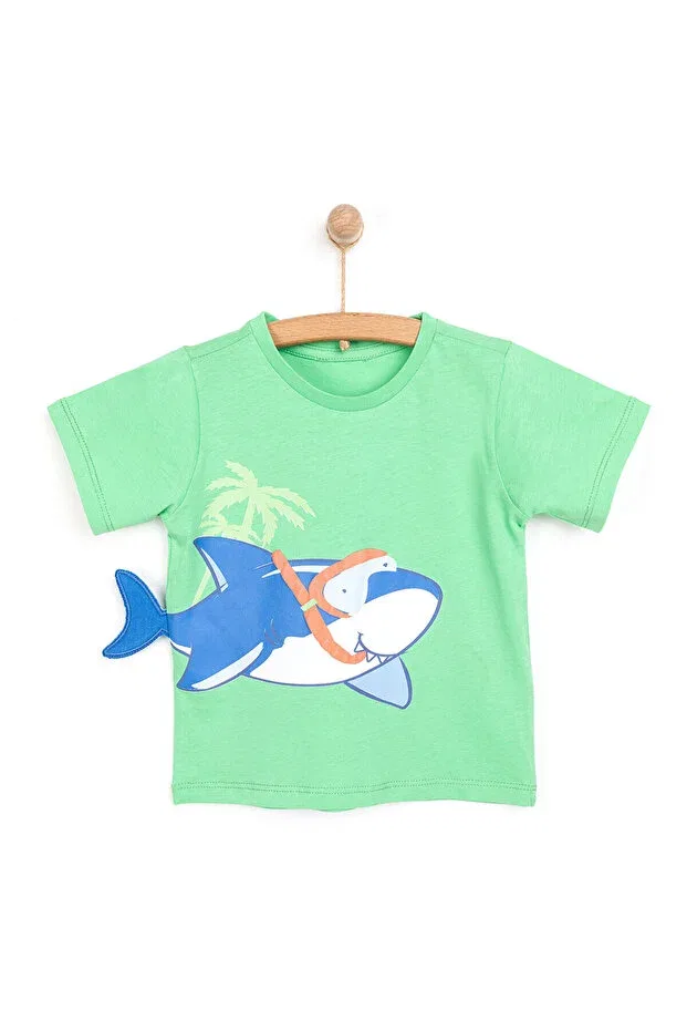 Детская футболка для мальчиков хлопковая Baby Shark Ebebek Hello Baby, Green