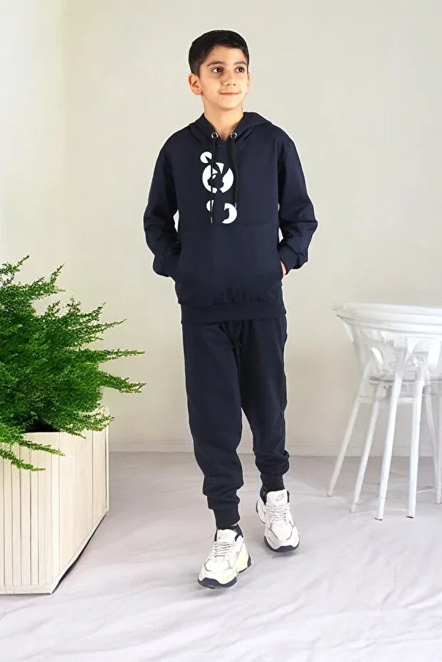 Детский для девочек спортивный костюм с принтом Seasonal Printed Unisex Kids Tracksuit Set Merry Store, Navy Blue