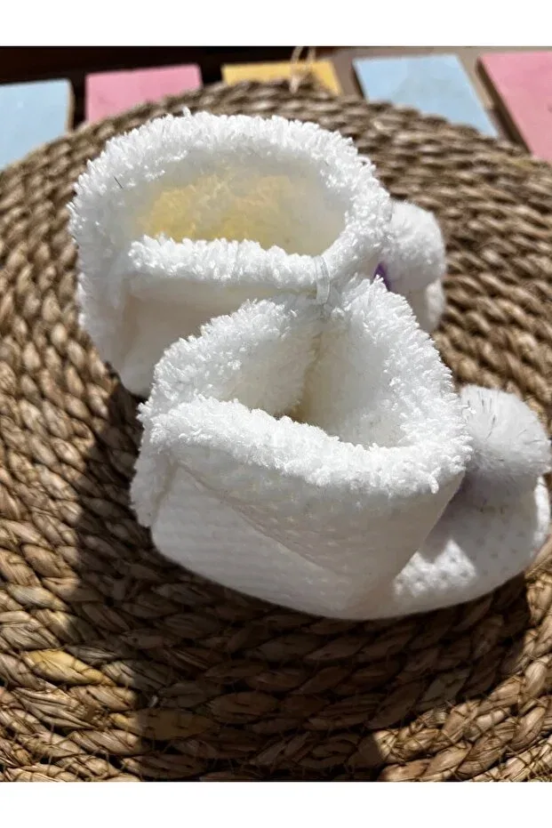 Детские пинетки из плюша с текстурой Çamaşırsepeti, White-Lila
