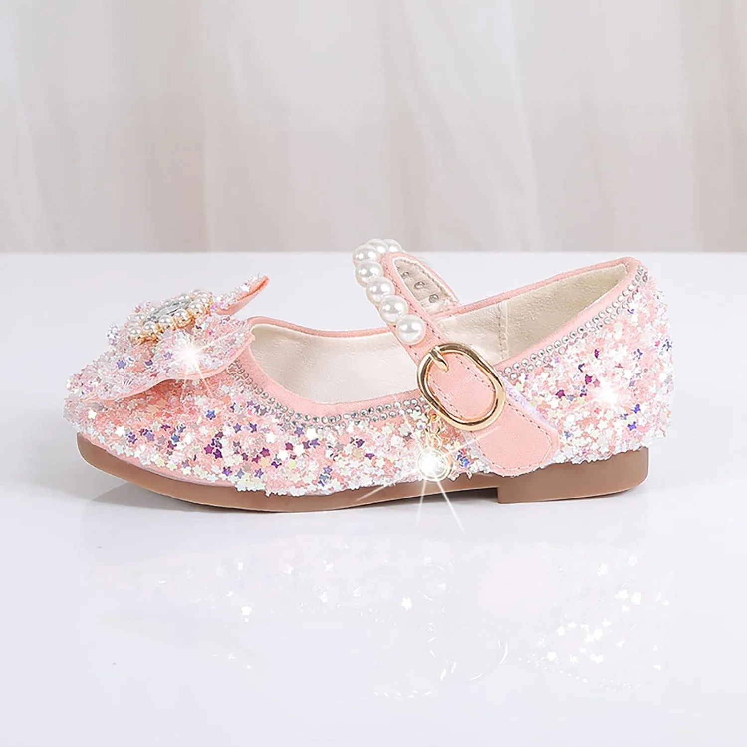 Детские туфли для девочек с принтом Rhinestone Bows, Pink — фото 2