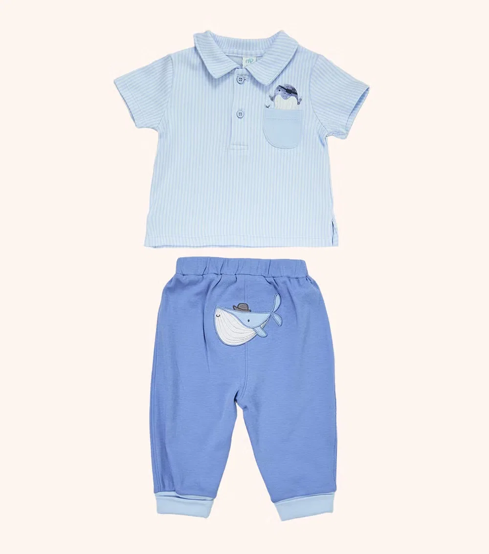 The Mom Store Комплект поло и штаны с полосками Momstore, синий