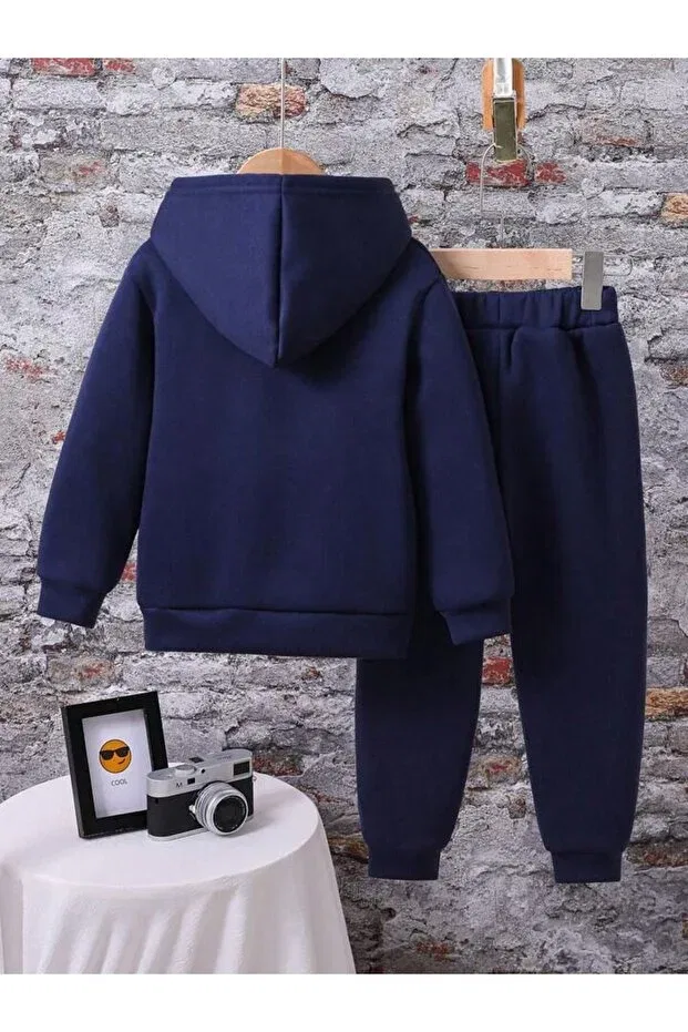 Детский комплект свитшот-брюки для девочек с принтом Navy Blue Newyourkl Printed Hoodie Tracksuit Set Bymeer, Navy Blue — фото 2
