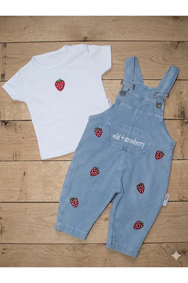 Детский комбинезон для девочек хлопковый с вышивкой Strawberry Embroidered Eymirgiyim, White Red — фото 3