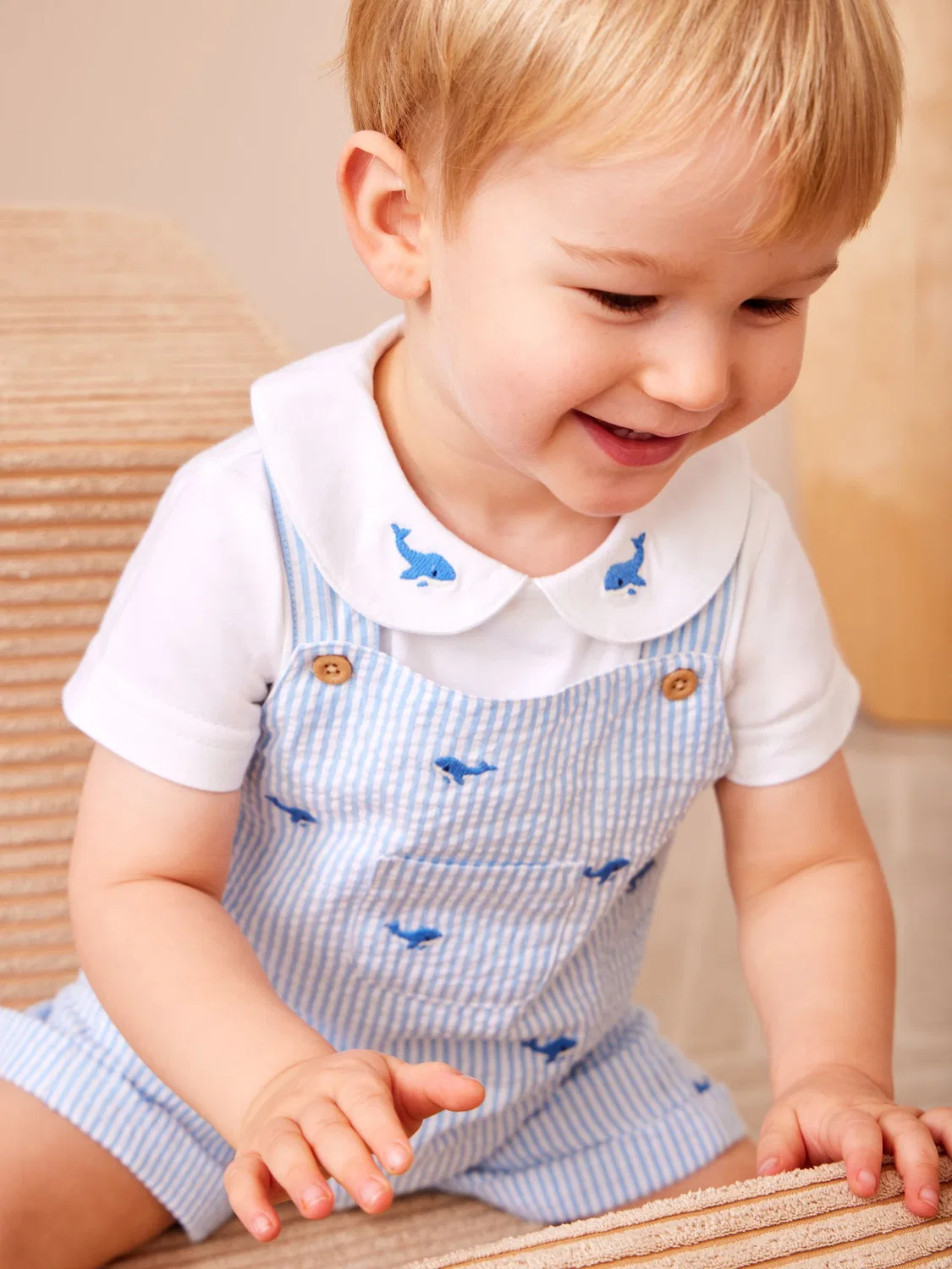 Комбинезон с боди, полосатый, с китами Jojo Maman Bébé, синий