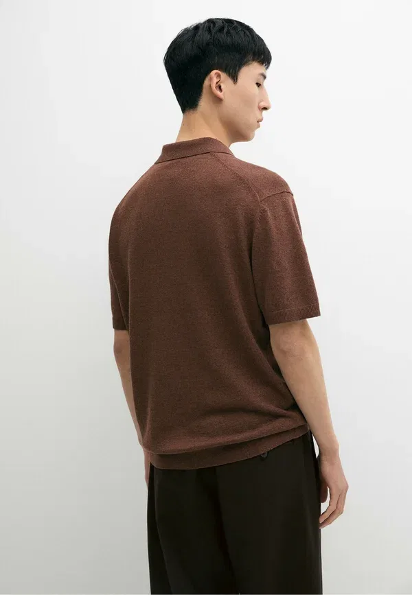 Футболка поло из льна и хлопка Polo shirt Massimo Dutti, коричневый — фото 3