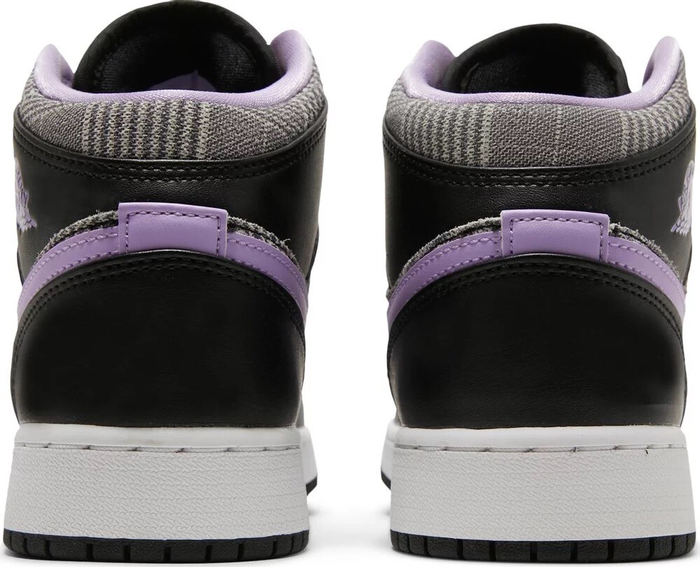 Кроссовки Nike Air Jordan 1 Mid SE GS Houndstooth, фиолетовый/черный/серый — фото 4