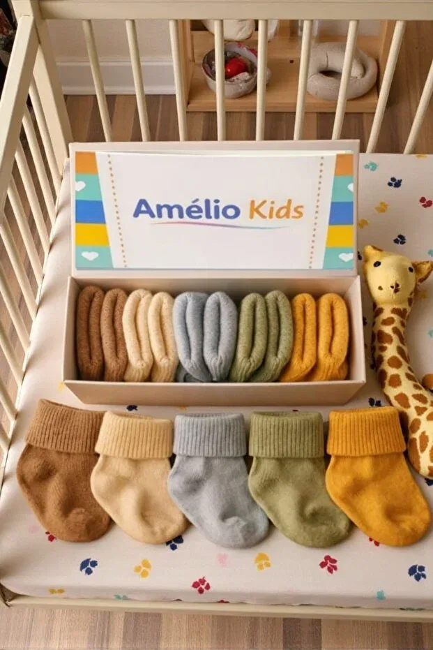 Детские носки хлопковые 5-парный набор Organic Cotton Unisex 5-Piece Boxed Premium Newborn Baby & Children's Socks Amélio Kids, Multicolor — фото 3