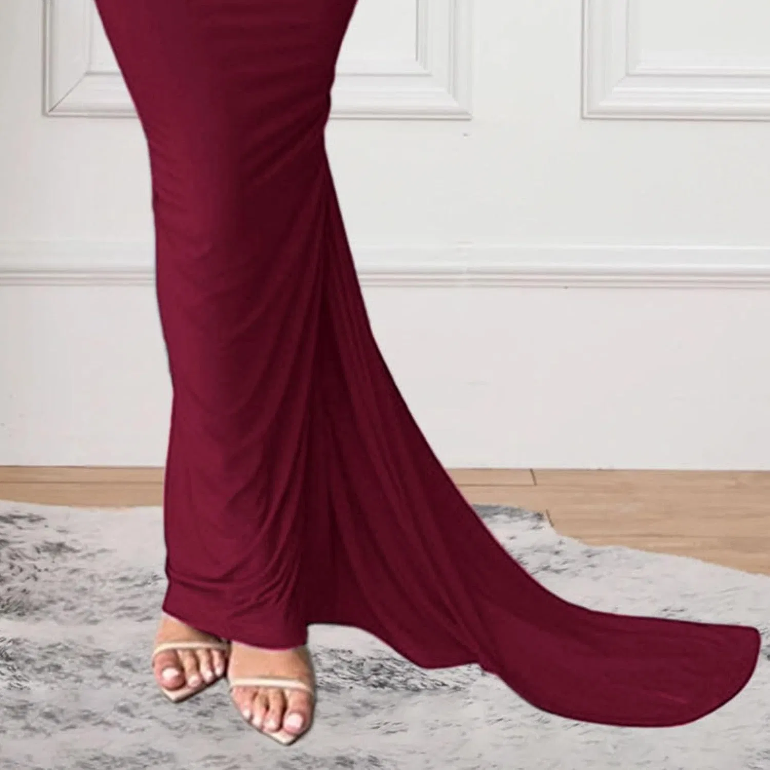 Женское облегающее платье с открытой спиной, Wine Red — фото 4