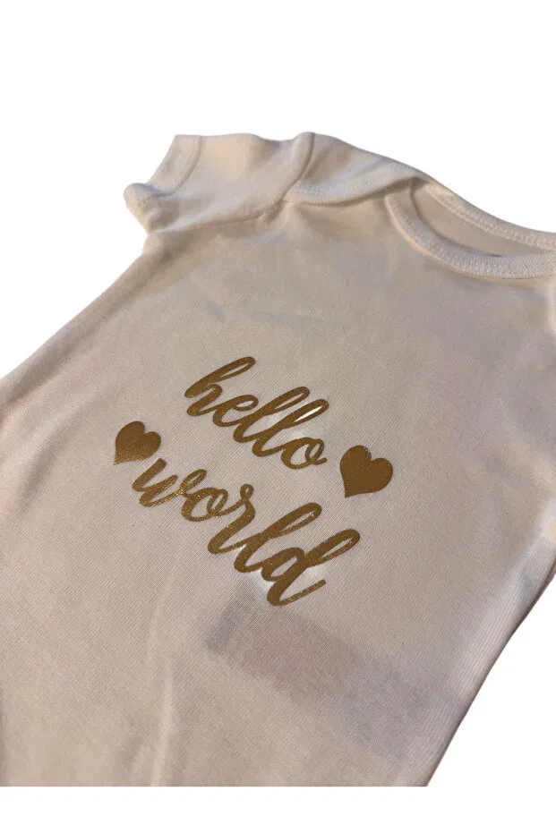 Детское боди для новорожденных с принтом Hello World, For A Fur, White — фото 2