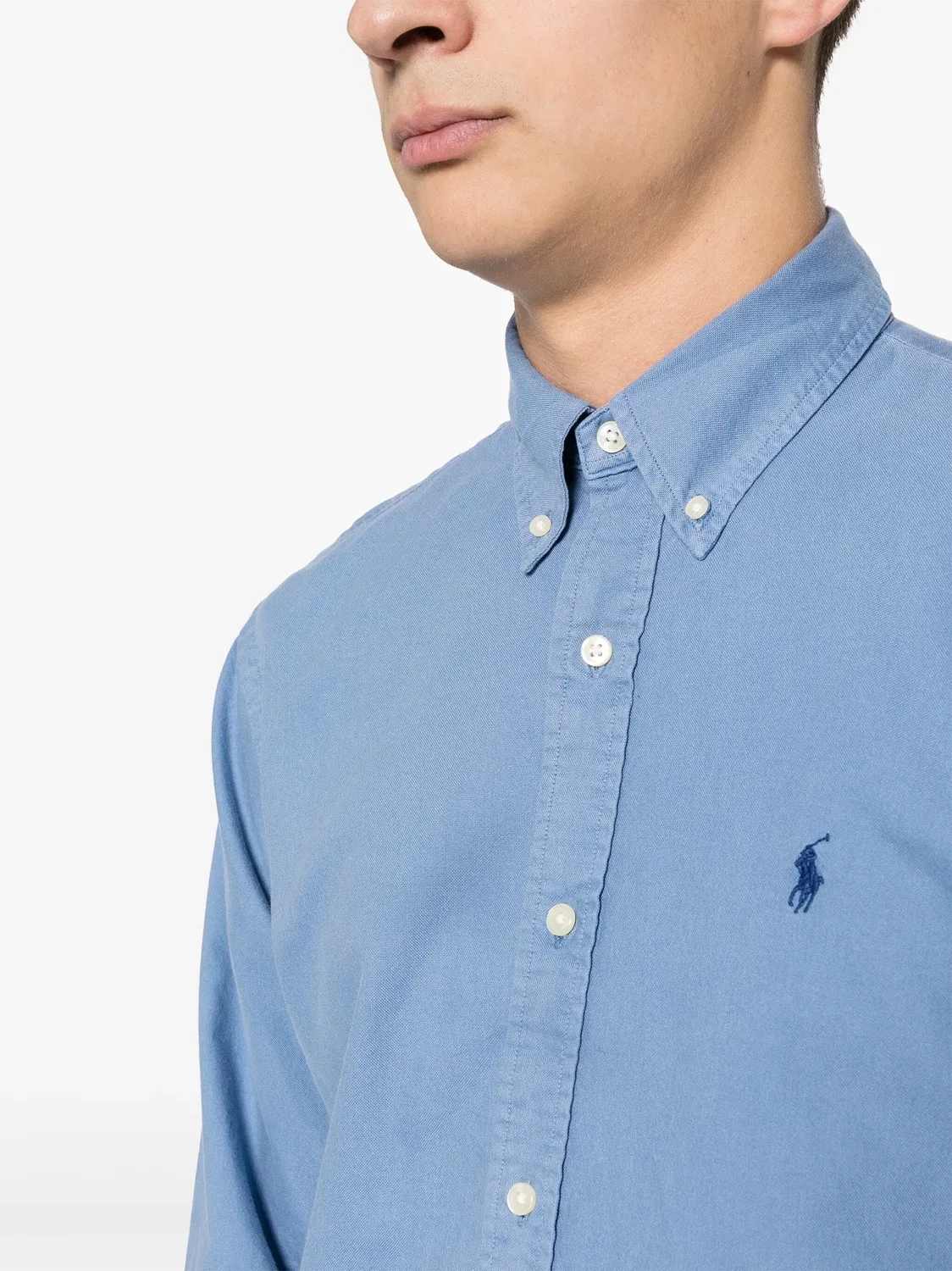 Polo Ralph Lauren Рубашка с вышивкой Пони в голубом — фото 4