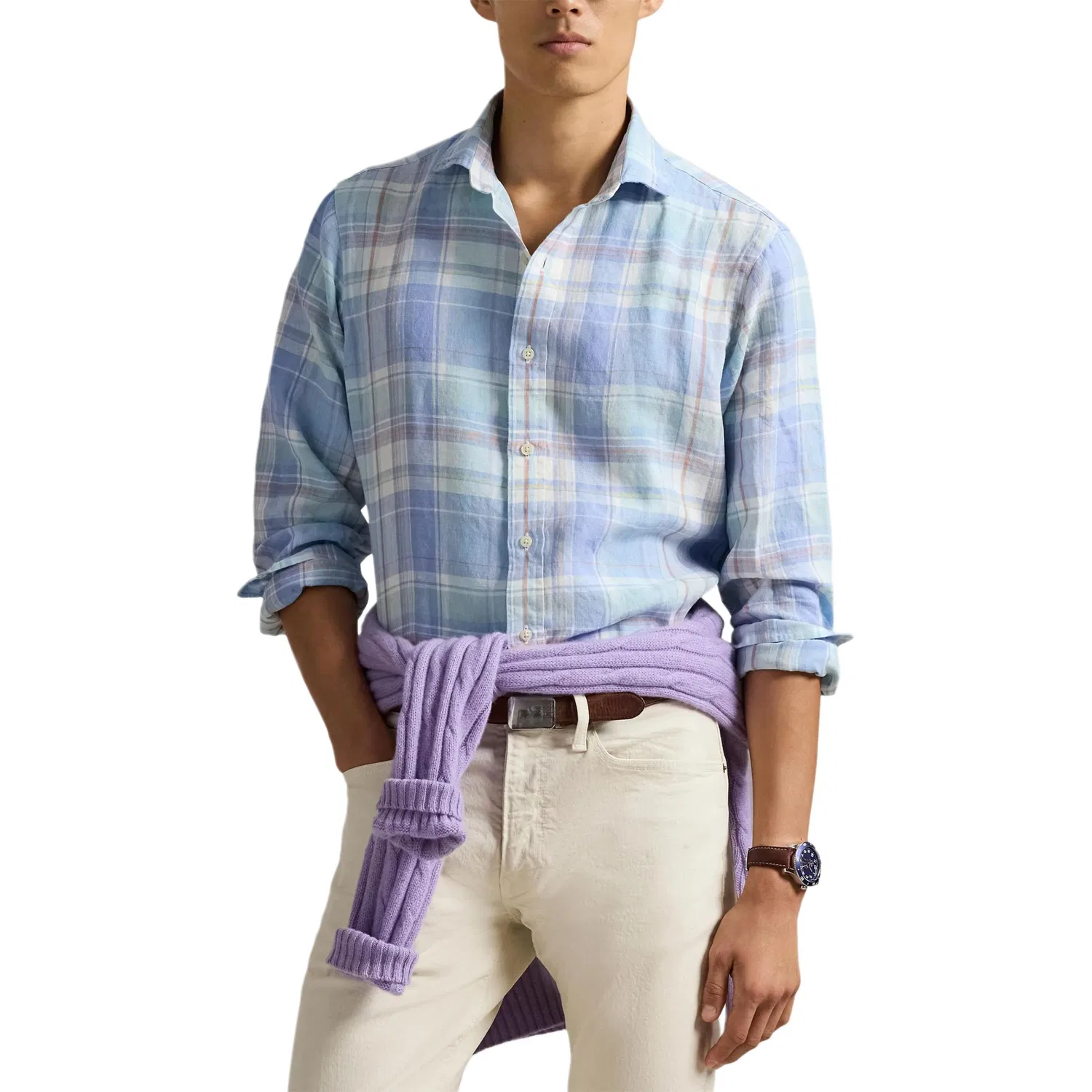 Рубашка с клетчатым узором Polo Ralph Lauren, Blue Orange Multicolor — фото 4