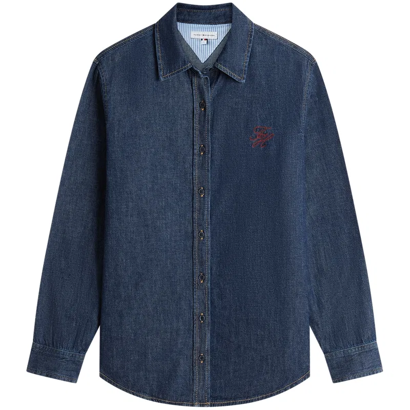 Женская джинсовая рубашка с отложным воротником Tommy Hilfiger, Denim Blue — фото 3