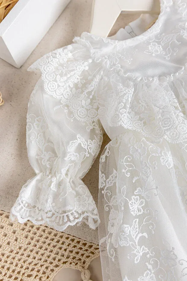 Детское платье для девочек кружевное 4-предметный комплект Guipure lace Babymod, Cream — фото 4
