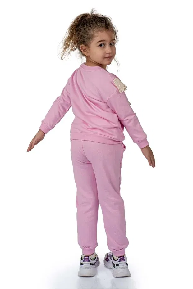 Детский комплект спортивного костюма для девочек Scalloped Crew Neck Two Thread Girls Tracksuit Set Mnk Baby&Kids, Pink — фото 4