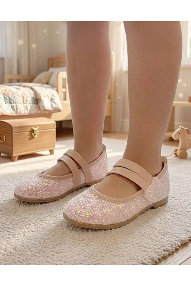 Детские балетки для девочек с липучкой Surpie Shoes, Powder Glitter — фото 2